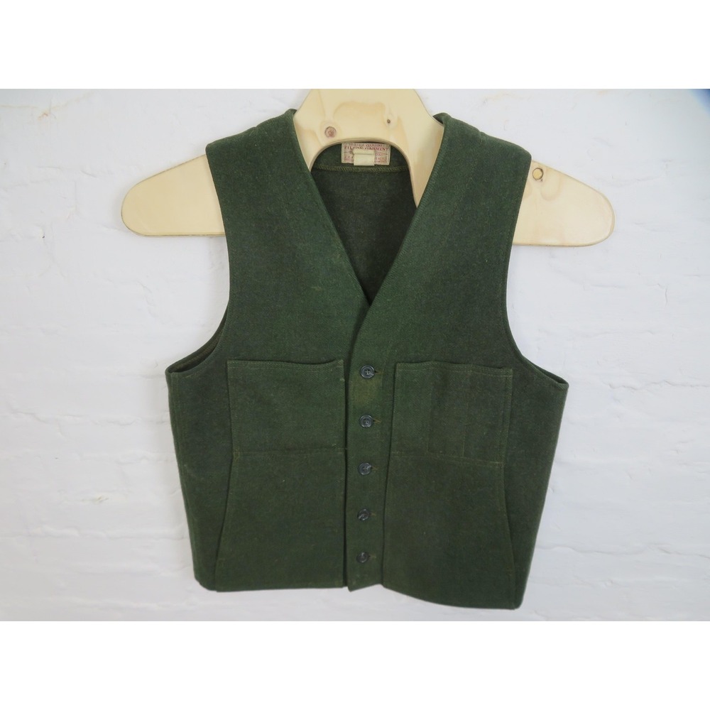 Vintage Filson Vest Mens 42 Green Button Front Hunting Wool Mackinaw USA Made
